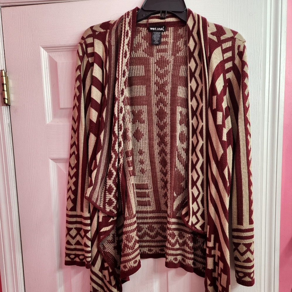 Cardigan/ from Wet Seal/burgundy and cream